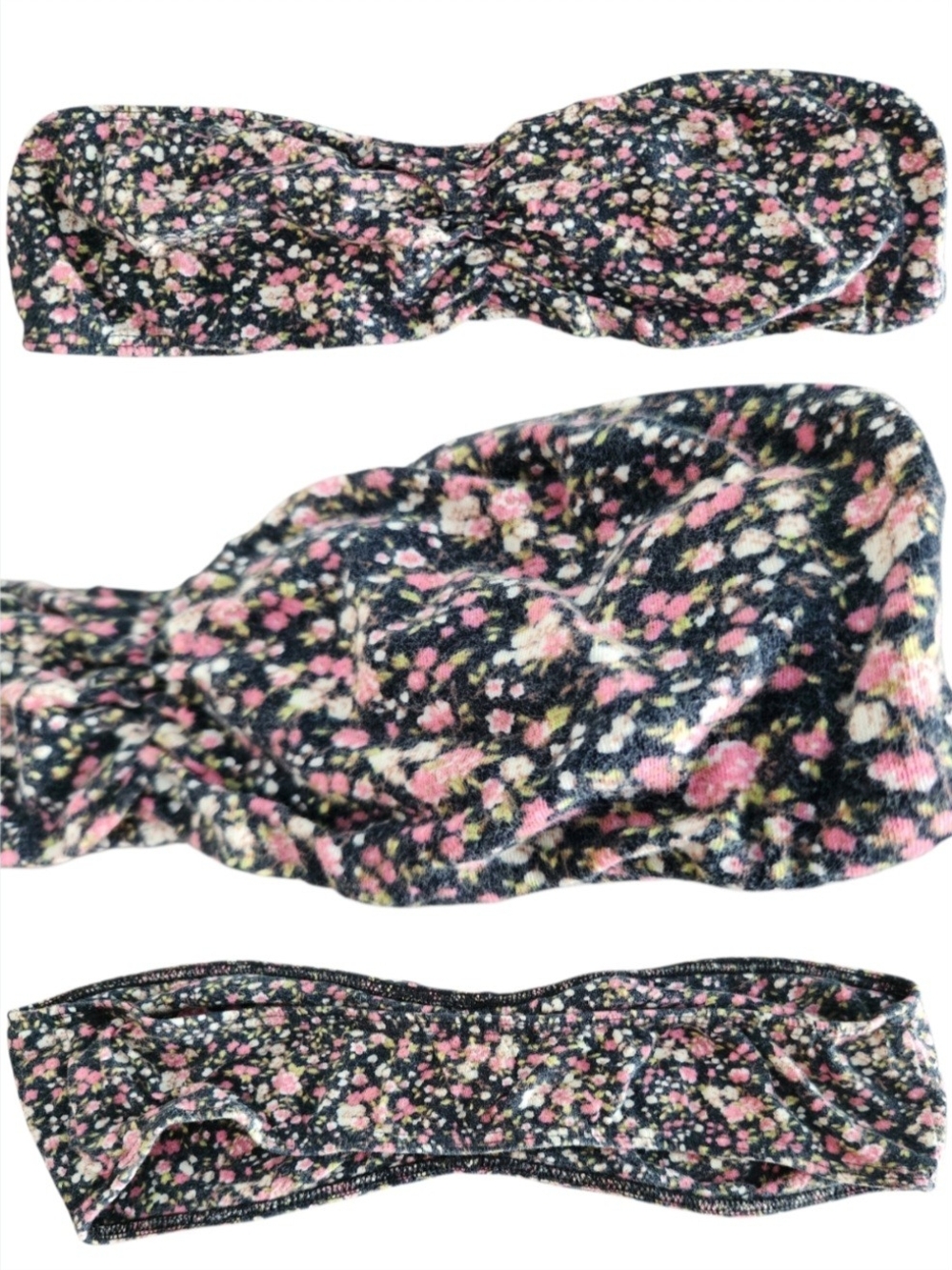 Vintage Urban Outfitters black ditsy calico floral print bandeau bra top size M